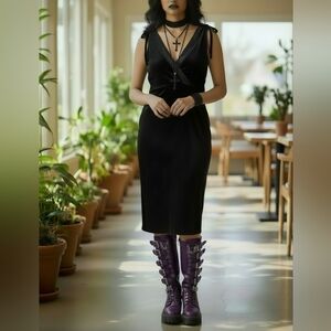 vtg 90s Black Crushed Velvet Style whimsygoth dress